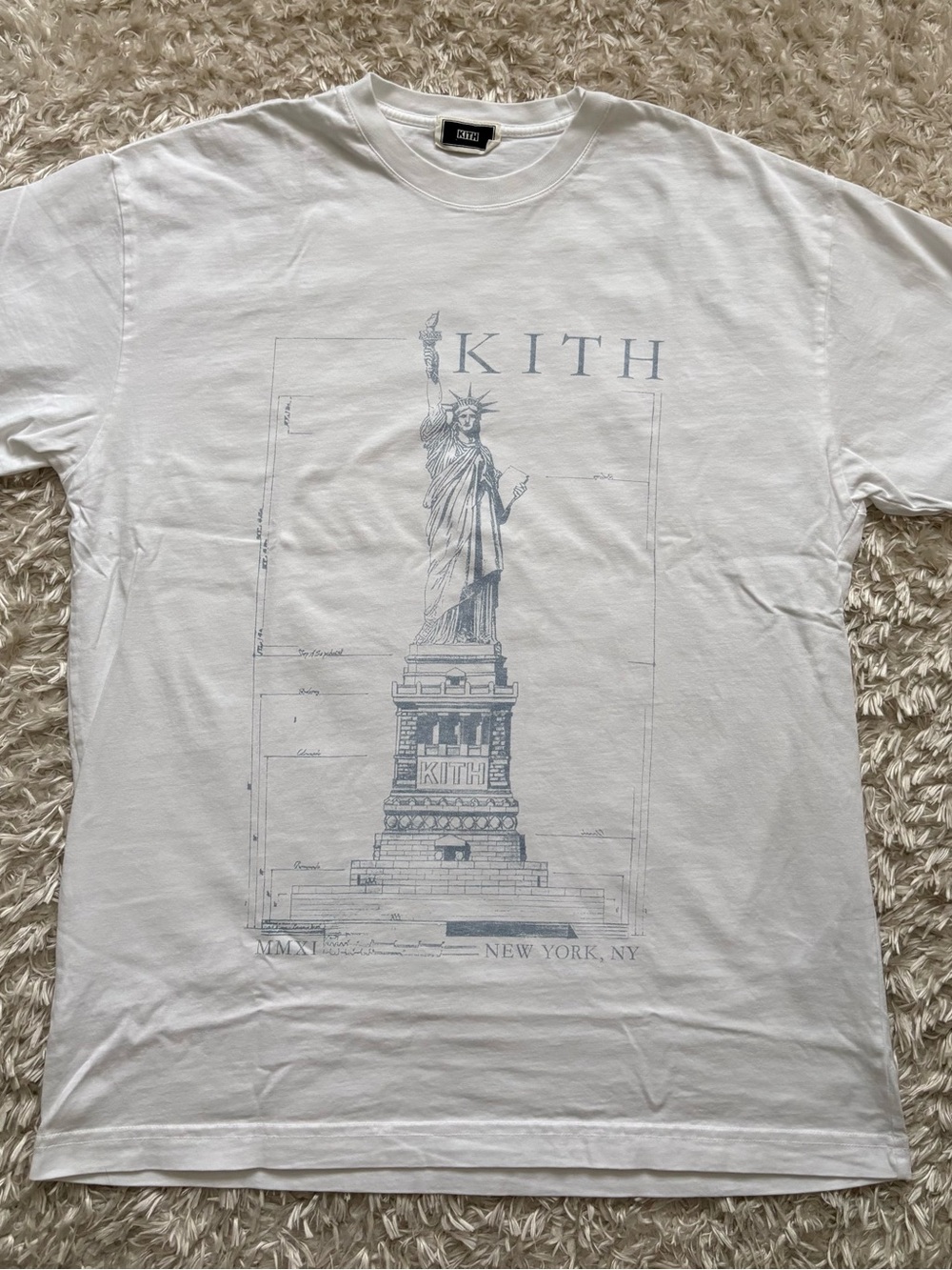 Kith Soho NYC White Tee Light Blue Statue of Liberty Graphic New York City